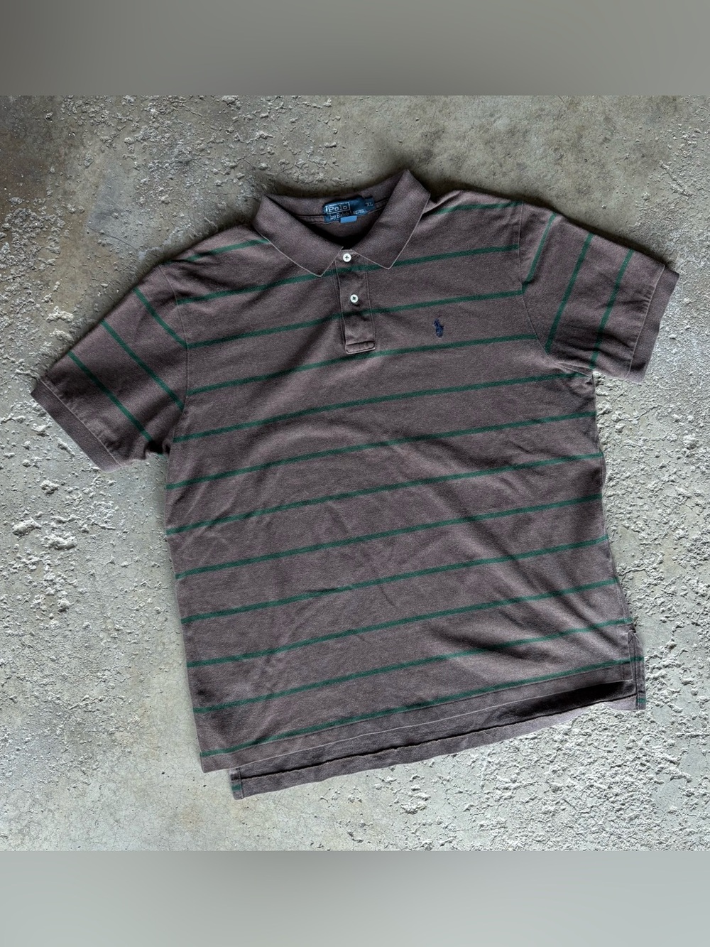 Vintage Polo Ralph Lauren Brown Striped Pony Polo Short Sleeve Shirt Size XL USA